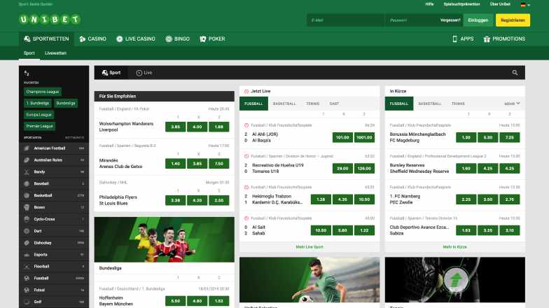 unibet Bonus - Sportwetten Webseite Screenshot