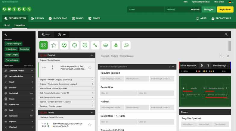 unibet Bonus - Sportwetten Webseite Screenshot